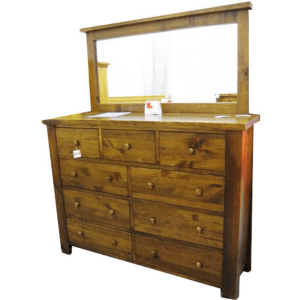 Montana 9 Drawer Mule Dresser by Vokes is built to last with with it's rustic, hand-made look and bold, linear lines. Bring a rustic charm to your bedroom.