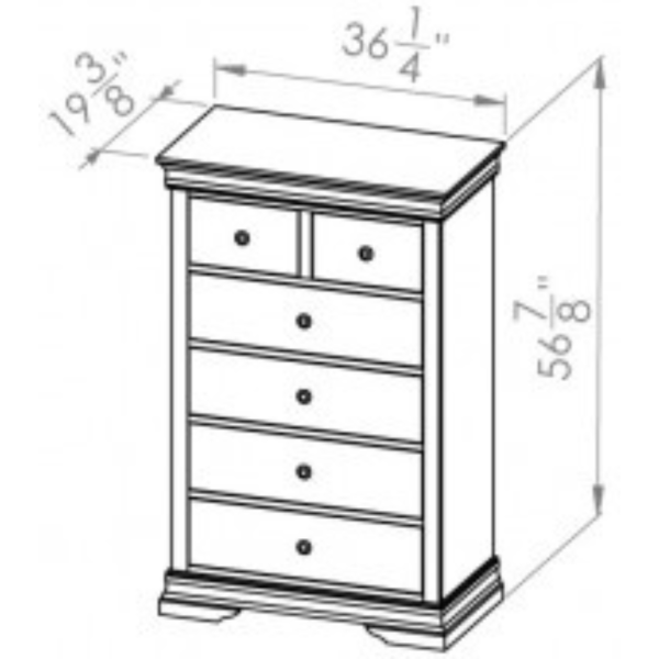 The Louis Rustique 5 split chest dresser.