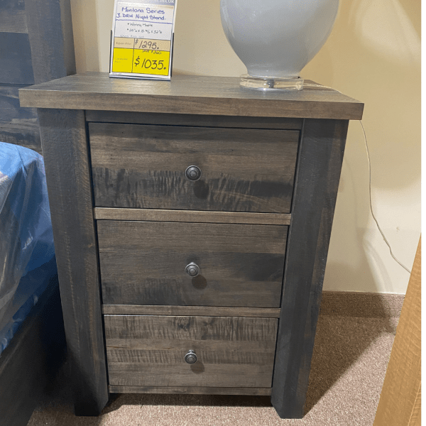 The Montana 3 Drawer Night Table will bring a rustic charm to your bedroom, Place the Nightstand by your bedside to provide convenient storage.