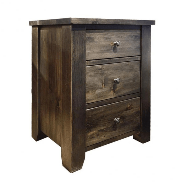 The Montana 3 Drawer Night Table will bring a rustic charm to your bedroom, Place the Nightstand by your bedside to provide convenient storage.