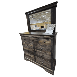 Louis Rustique Ebony Dresser and Mirror