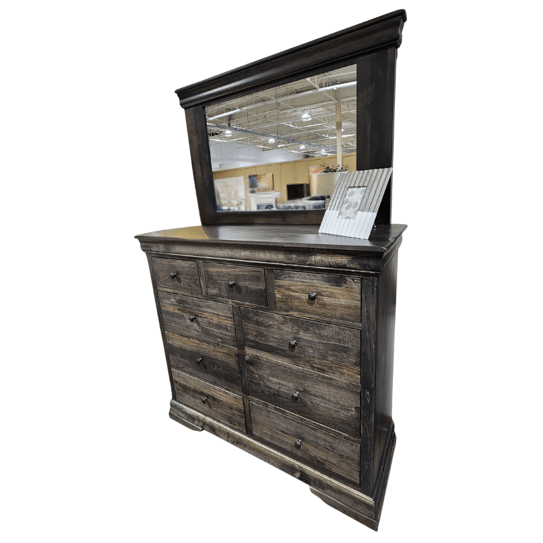 Louis Rustique Ebony Dresser and Mirror